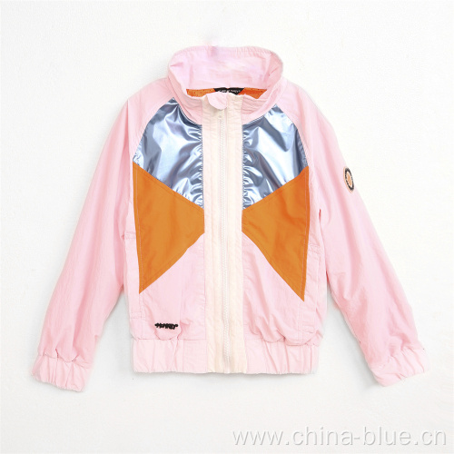 Girl's shiny foil colour block jacket